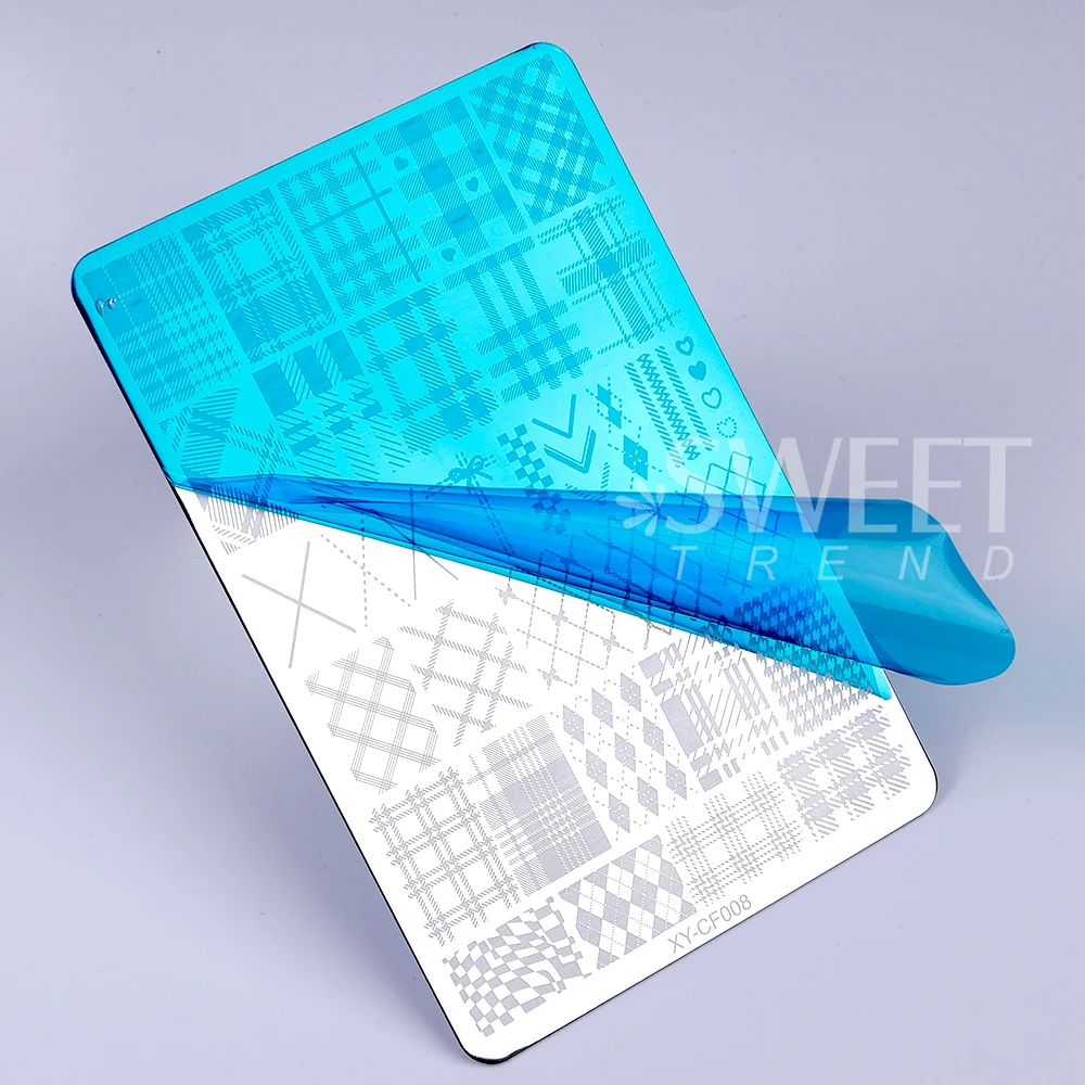 SWEET TREND-우아한 그리드 네일 스탬핑 플레이트 14.5X9.5cm 격자 무늬 라인 스트라이프 디자인 DIY 인쇄 네일 아트 플레이트 매니큐어 도구