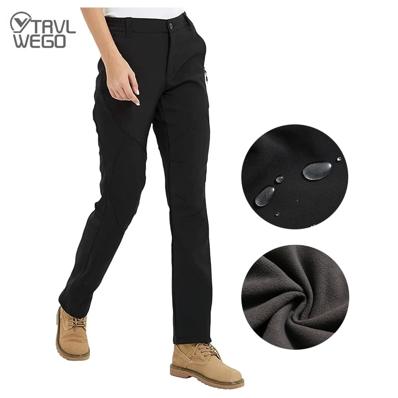 TRVLWEGO Women Outdoor Hiking Pants Trekking Fleece Slim Soft