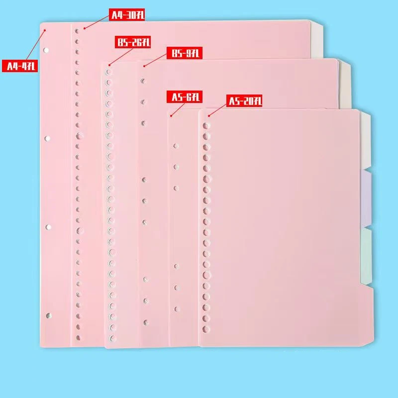 PP 바인더 인덱스 분배기, 느슨한 잎 노트북, 다채로운 페이지 나선형 분리기, 학교 사무용품, B5A5A4, 20 홀, 26/30 홀, 4 개/세트