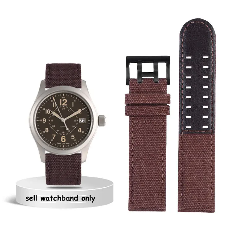 Durable Outdoor Sports Canvas Watchband with Premium Cowhide Accents - Available in Black, Khaki, and Brown