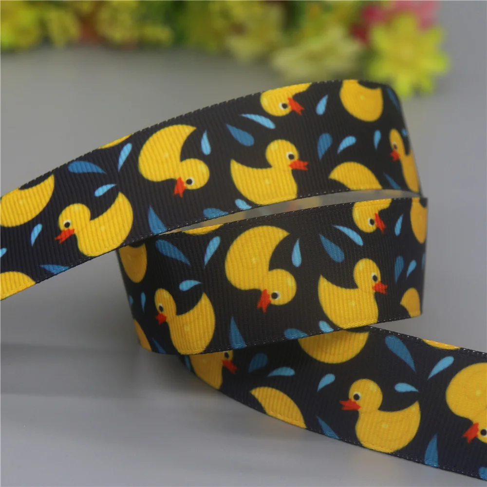 DUWES 50yards Duck Turtle Printed Grosgrain Ribbon Accessories Material Headwear Decoration DIY Sewing Craft D2177