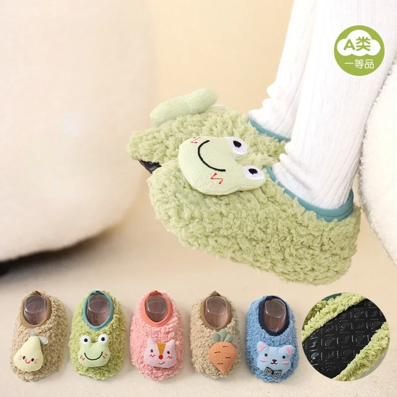 

3D Cartoon Animal Autumn Winter Thickened Baby Anti Slip Floor Shoes Pink Blue Baby Floor Shoes Children's Warm Walking Socks