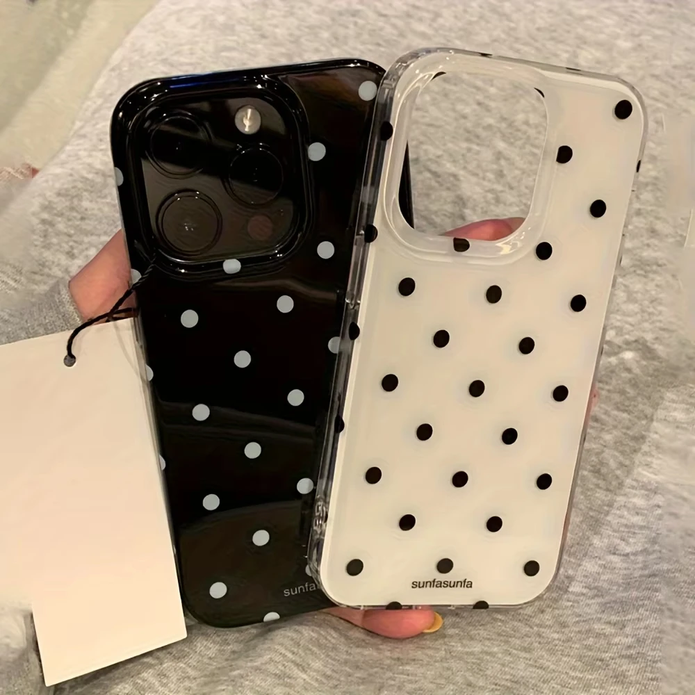 เคสกันกระแทก iPhone 17/15/16/Pro Max 13/11 ลายจุด สีดำ/ขาว