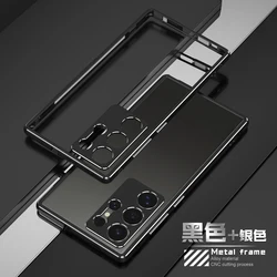 Sleek Ultra - Thin Aluminum Metal Frame Case with Lens Protection Cover - Galaxy S22 Ultra (Black Silver)