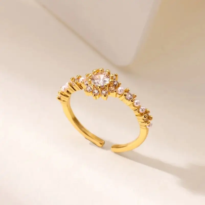 Zircon Geometric Rings Stainless Steel Gold