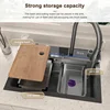 Stainless Steel Waterfall Sink Kitchen Large Single Slot Integrated Digital Display Faucet Set Embossed Wash Basin 2
