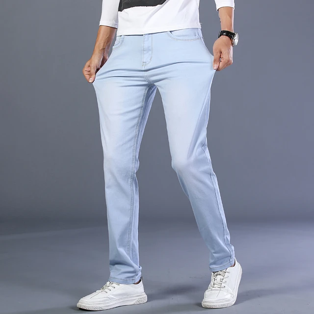 aktivitet møbel Vibrere 2022 Spring Summer Thin Men's Light Blue Jeans Men's Straight Slim Stretch  All-match Style Fashion Casual Denim Pants Trousers - AliExpress