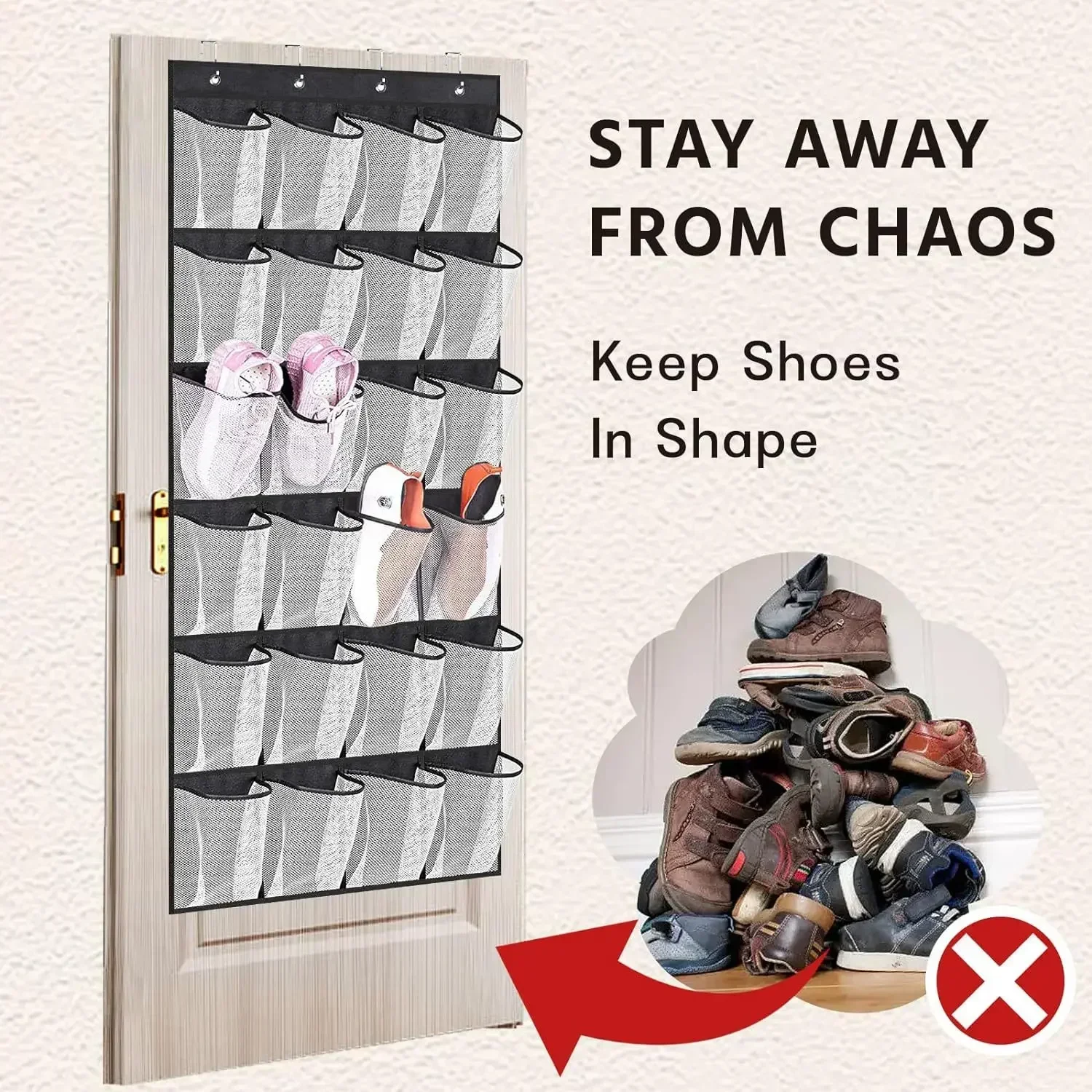 14/24 Pockets Over the Door Shoe Organizer Large Mesh Pockets With 4 Hooks Transparent Fabric Shoe Rack Storage Bag For Bedroom 4