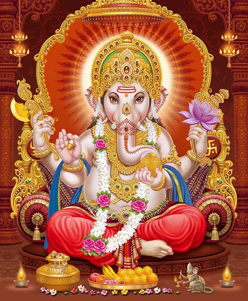 דת אלף אלוהים הודו הינדואיזם גאנשה ציור קנבס דורגה זהב זארי אמנות פוסטרים לסלון עיצוב הבית תמונות