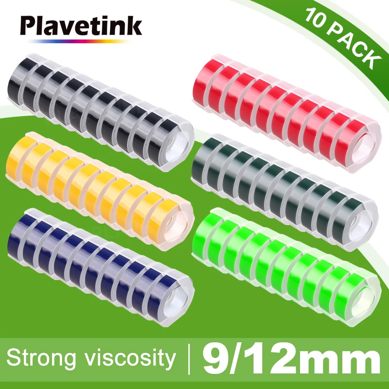

Цветные ленты Plavetink 10PK, совместимые с Dymo 3D, лента для этикеток 9 мм, устройство для тиснения этикеток для принтера этикеток Motex Dymo 1610 1880