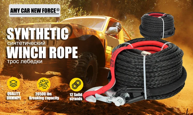 8mm*15m Synthetic Winch Rope Tow Car 4x4 Accessories Off Road Trailer Strap  Breaking Strength Max 20500LBS For ATV SUV Vehicle