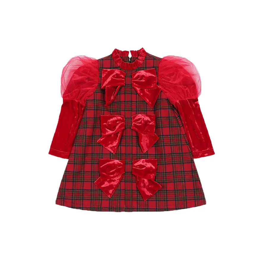 spot BE children's New Year clothing Autumn and winter girls Korean version red plaid thickened dress Children's New Year p