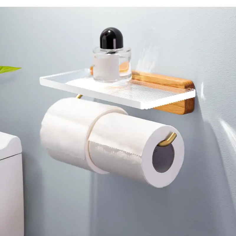 

Home Paper Towel Dispenser Wall Mounted Toilet Paper Holder Bathroom Wall Paper Restroom Organizer Transparent Acrylic Shelf
