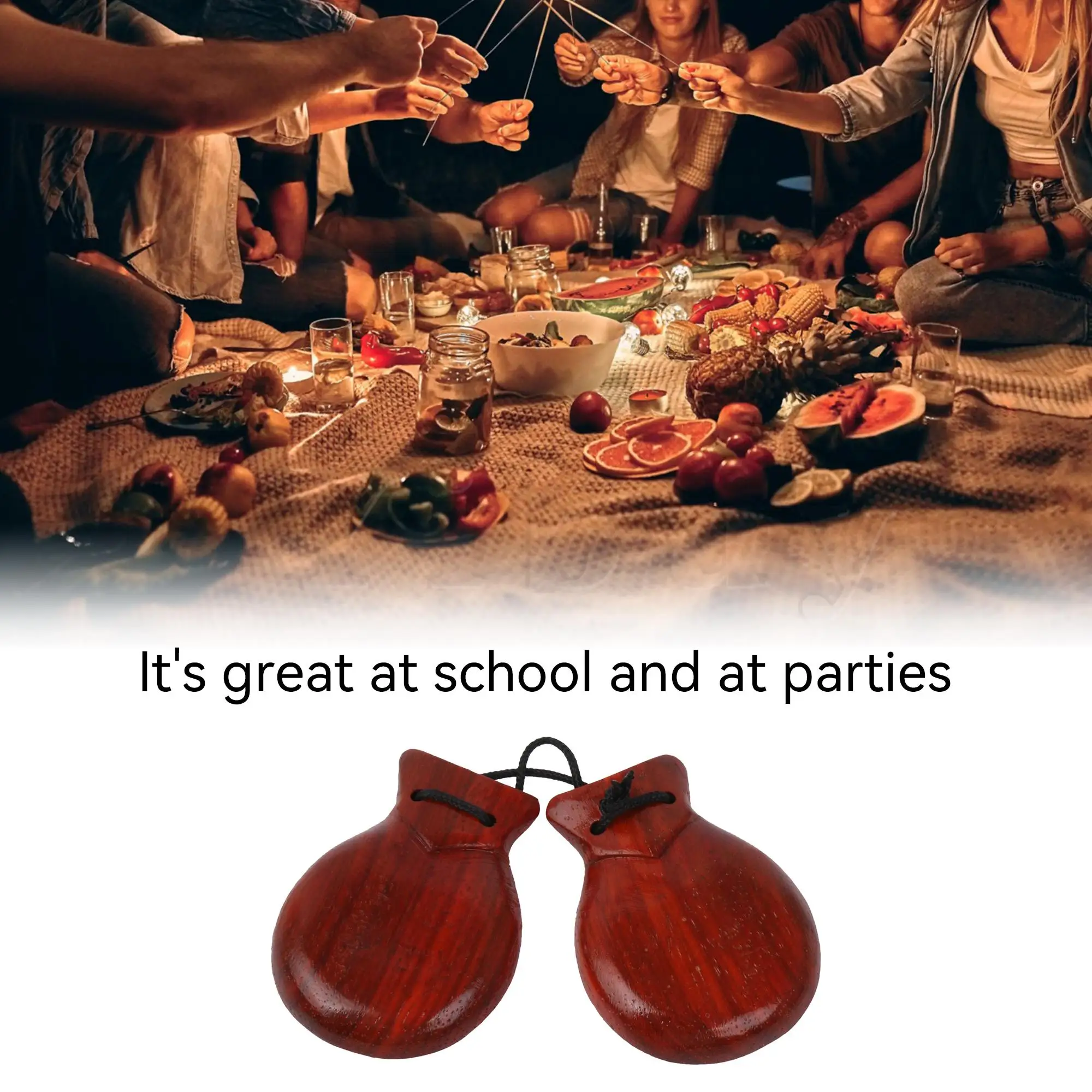 Yibuy 4 x Mahogany Castanets Clappers for Beginner Practice Music Lovers Red