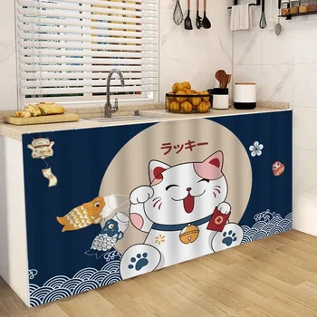 Lucky Cat Armadio per tende da cucina Mezze tende Tende antipolvere Armadio Copertura per armadio Decorazione per la casa in stile giapponese 커튼 1