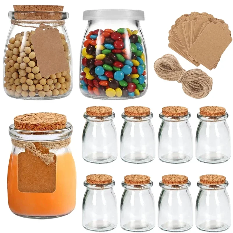 

10Pcs Empty 100/200ML Glass Storage Jars w/ Cork Lids Glass Containers w/ Tags and Ropes For DIY Candle Decorative Pudding Jam