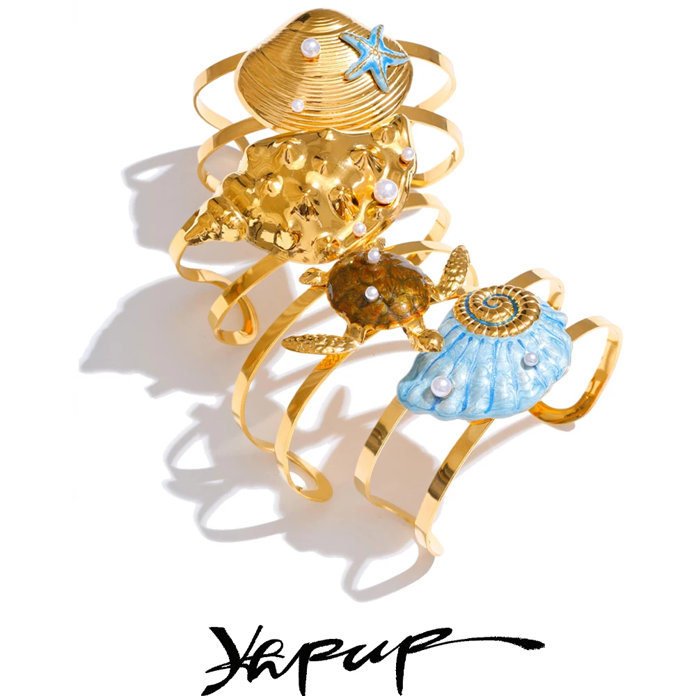 Yhpup Enamel Conch Turtle Shell Bracelet