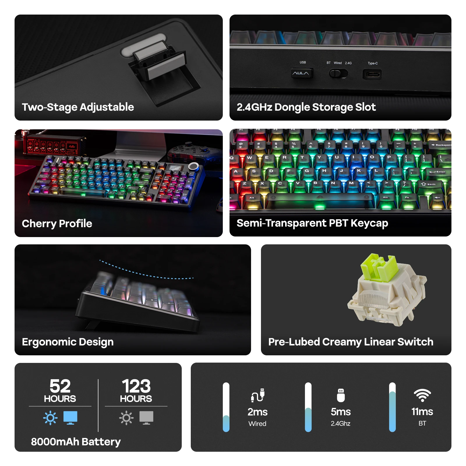 EPOMAKER × AULA F99 MAX 96% ANSI US QWERTY 레이아웃 가스켓 유선/BT/2.4Ghz 무선 기계식 키보드 (스마트 스크린 및 노브 포함)