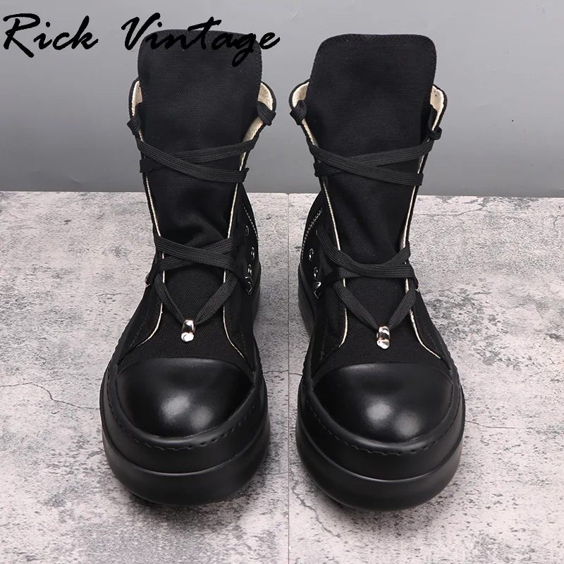 Ro Pentagram Sneakers Men Thick Punk Ankle Boots Neutral Shoes Lace-up Black Mixed Color Street Height Increasing Women Shoes