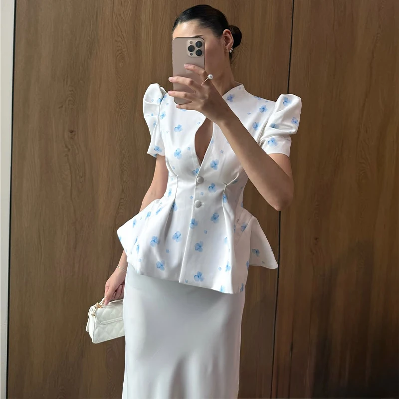 ตัวเลือกสินค้า เสื้อแจ็คเก็ตแฟชั่นผู้หญิง ลายพิมพ์สวย แขนพองสั้น