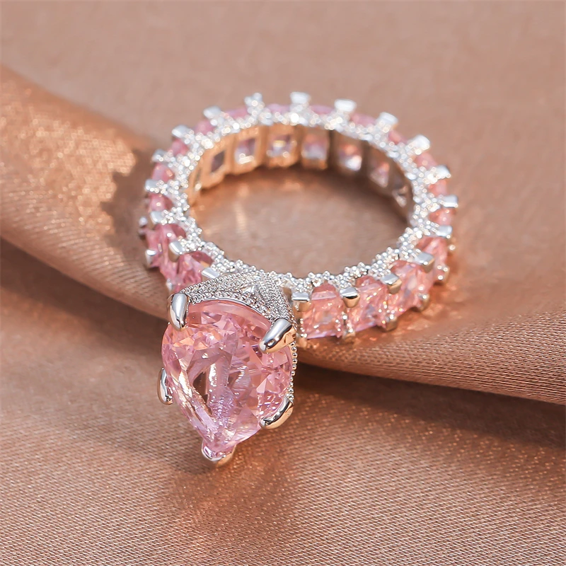 Glamour Geometry Pink Rings Inlaid with Zircon Jewelry for Women Fashion Party Bijoux Girlfriend Surprise Gift finger ring silver ring ring set zircon crystal ring