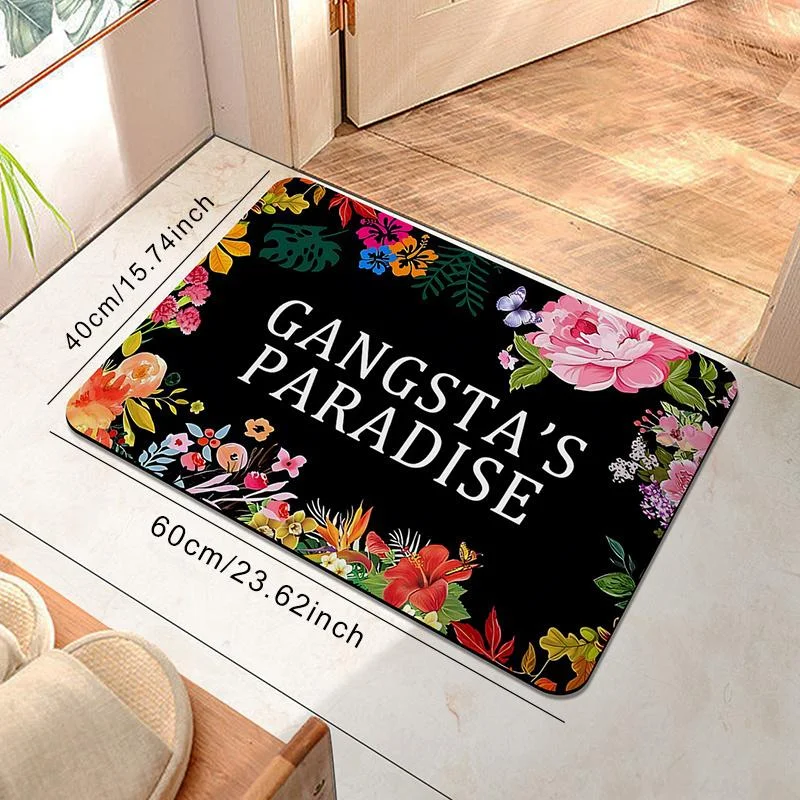 A "Gangster Paradise" printed crystal velvet door mat, indoor mat, bedroom accessory room decoration, suitable for all families