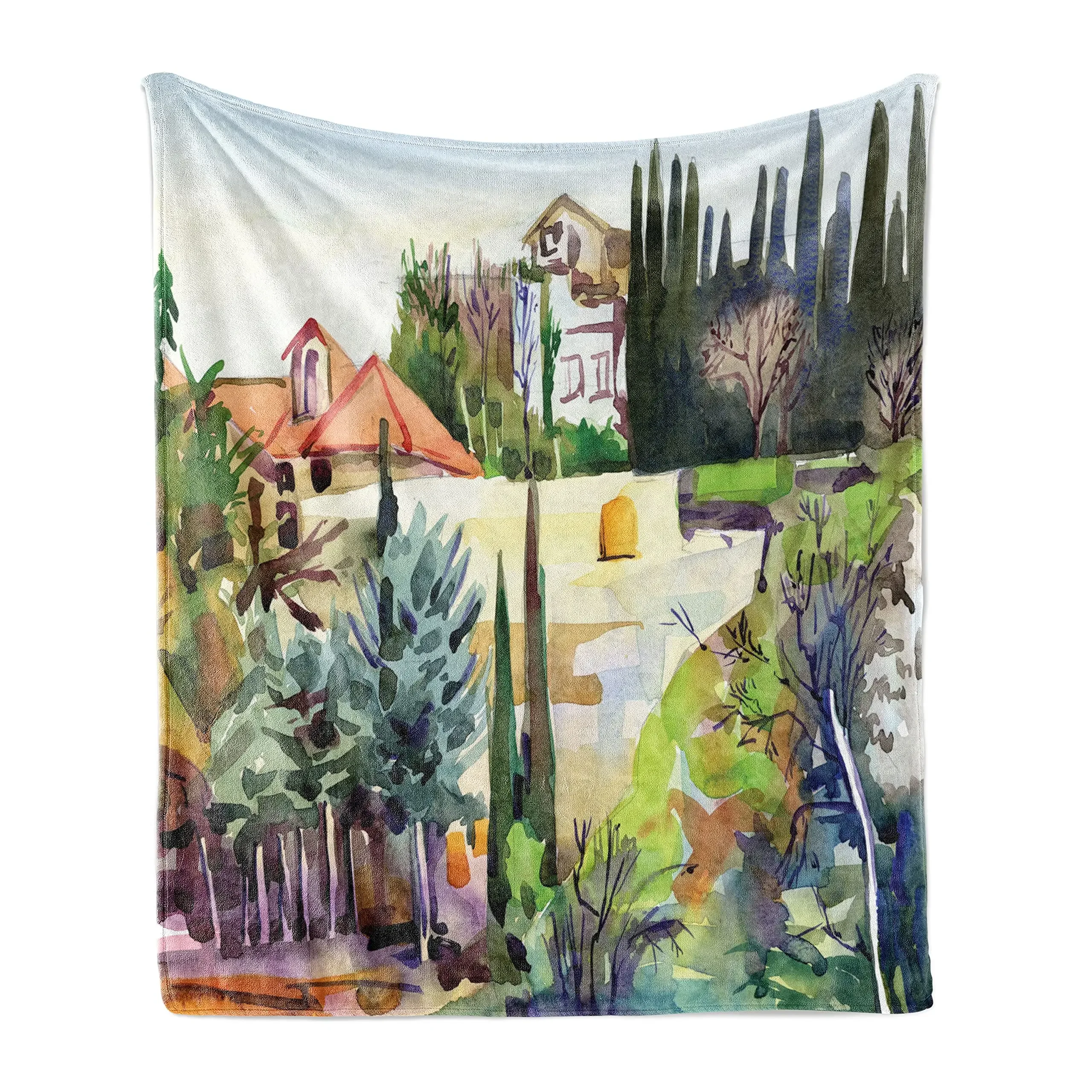 thumbnail image 1 of Manta de franela suave con vista a la antigua calle mediterránea con casas de piedra en la ciudad rural de Italia para regalo de adultos, 1 of 5