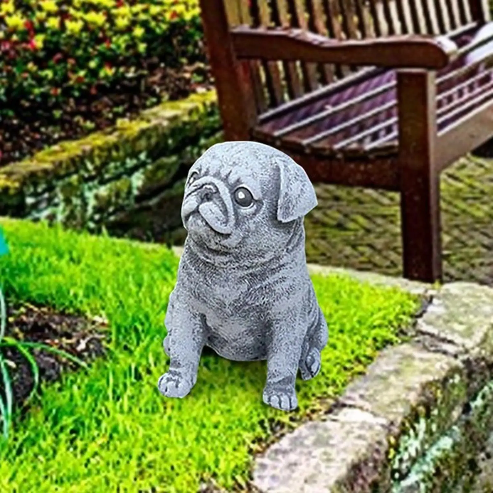 Pug Resin Statue Lawn Sculpture Lightweight High Emulation Hand Painted