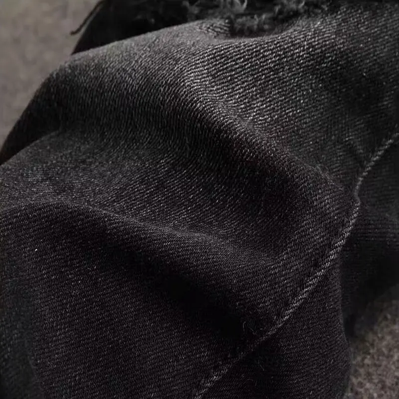 High Street Fashion Men Jeans Retro Black Gray Stretch Skinny Fit Ripped Jeans Men Bandana Patched Designer Hip Hop Brand Pants