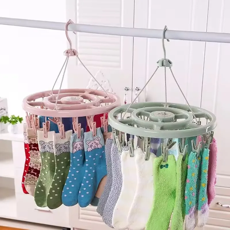 Clothes Drying Hanger 32 Clips Underwear Laundry Rack Foldable Socks Bracket Storage Organizers Windproof Clothes Horse Supplies 5