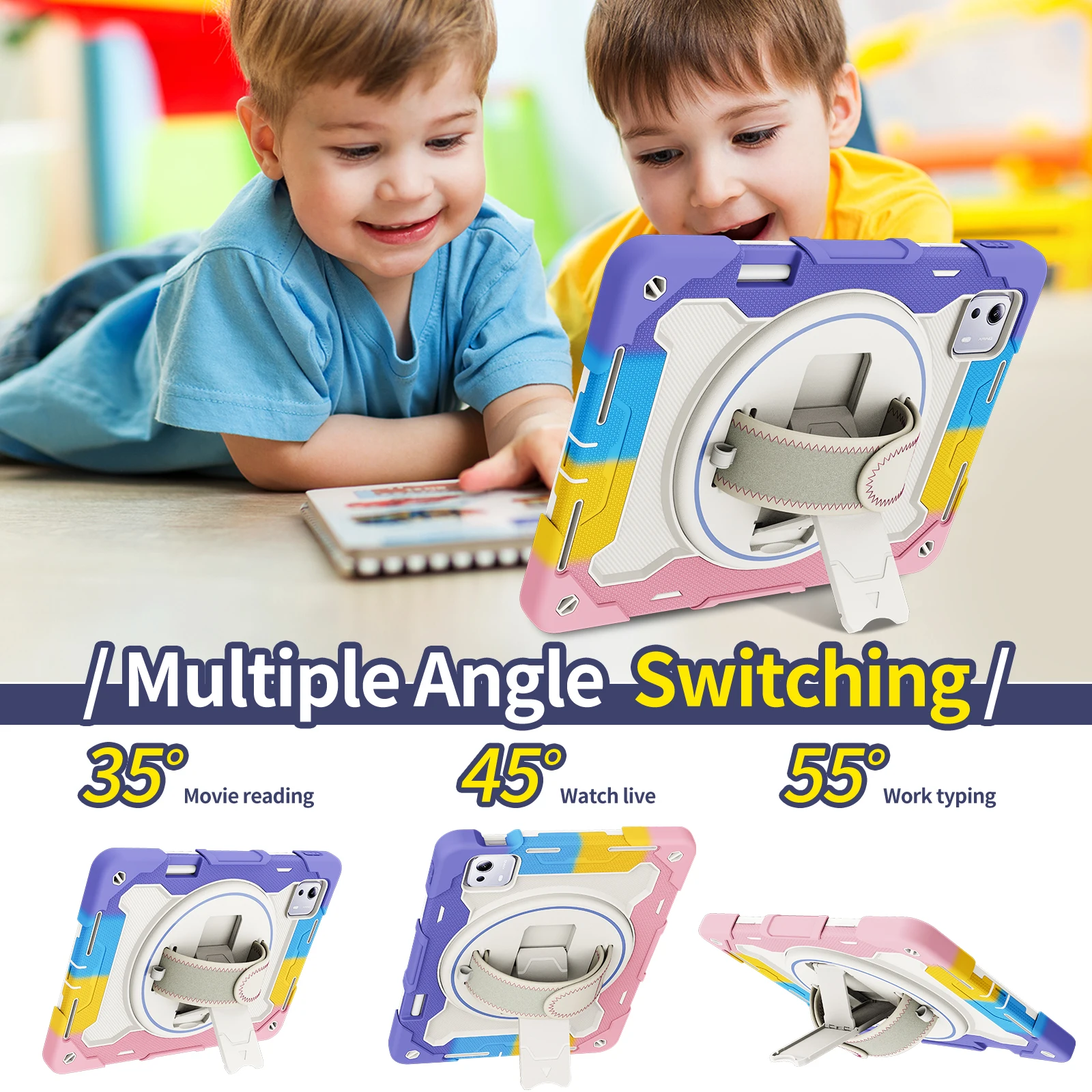 Durable 360° Rotating Kids Safe Rugged Stand Case - Shockproof Silicone Armor Cover