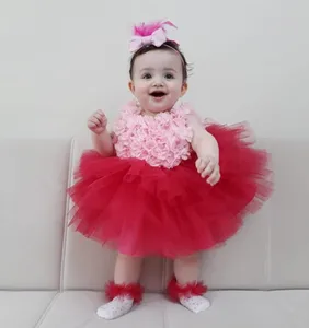 Детское фатиновое платье с большим бантом, розовое, красное