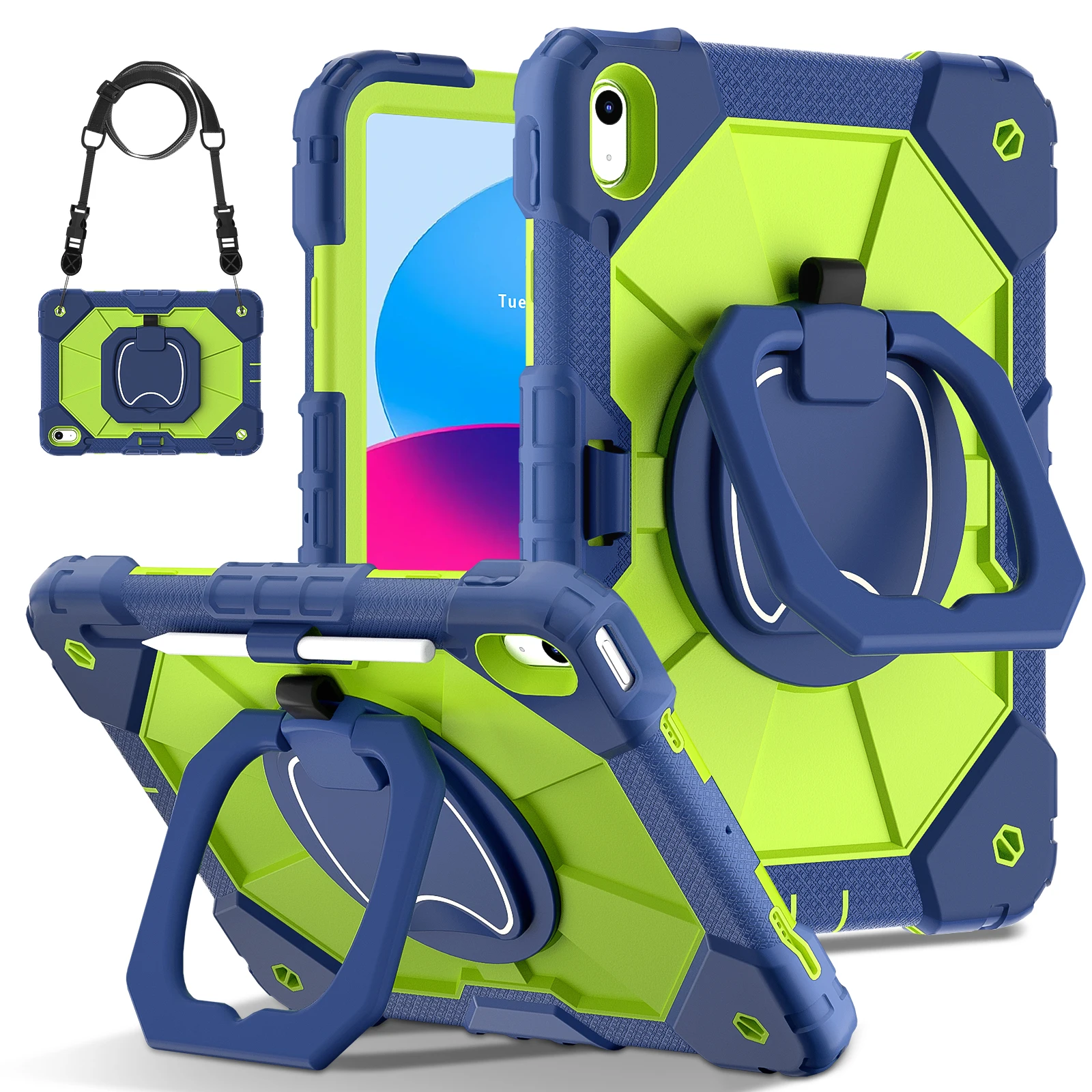 Kids Safe Shockproof Tablet Case with Shoulder Strap and Stand – Durable Silicone + PC Cover