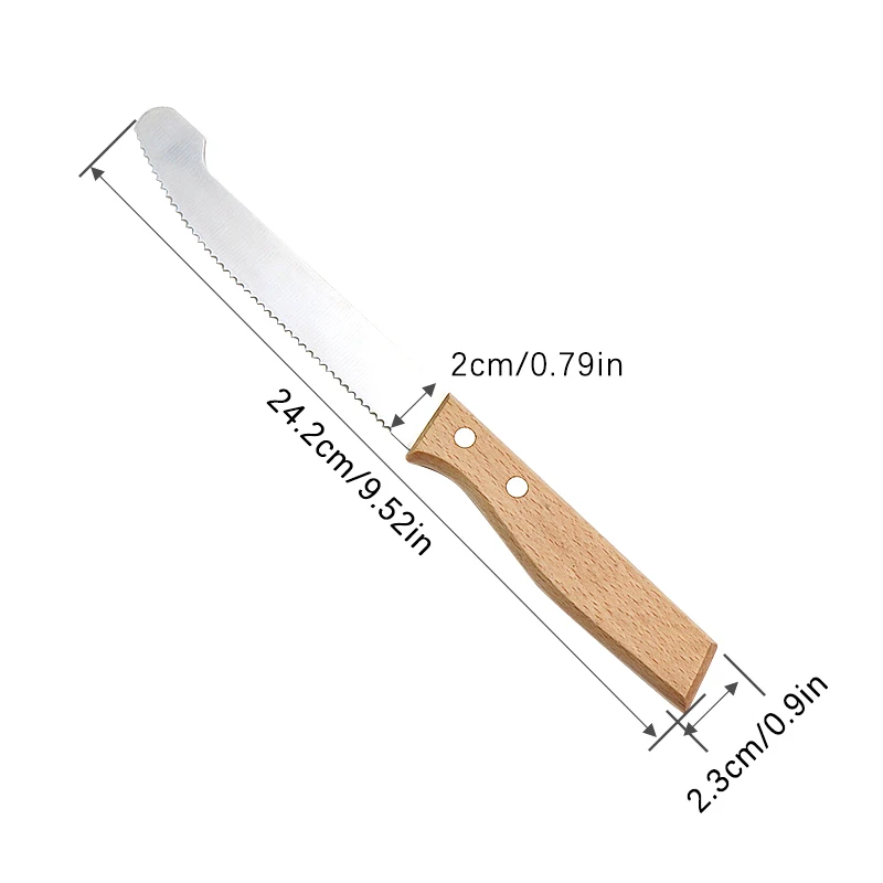 Stainless Steel Bread Knife Serrated Knife Wooden Handle Fruit Bread Slicer Cake Slicing Cookie Cutter