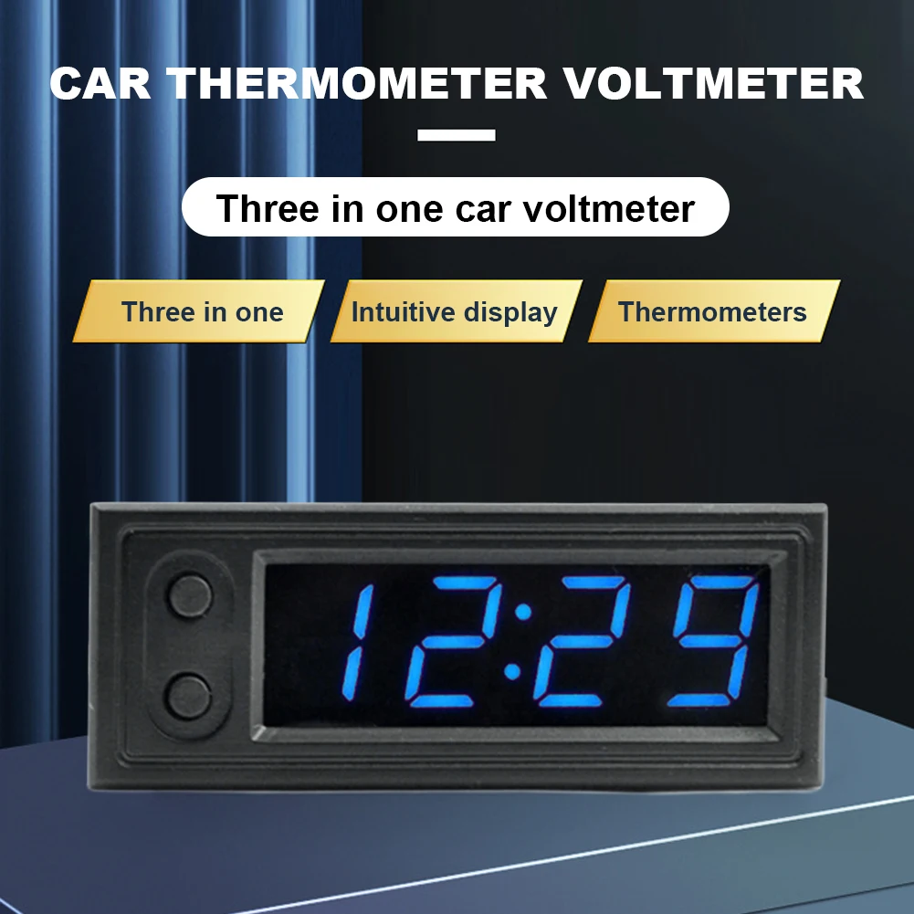 3 in 1 Car Thermometer Voltmeter High Precision Car Temperature Clock Luminous Electric Voltage Meter 12V Automobile Accessories car clock,car clock thermometer,car voltmeter thermometer
