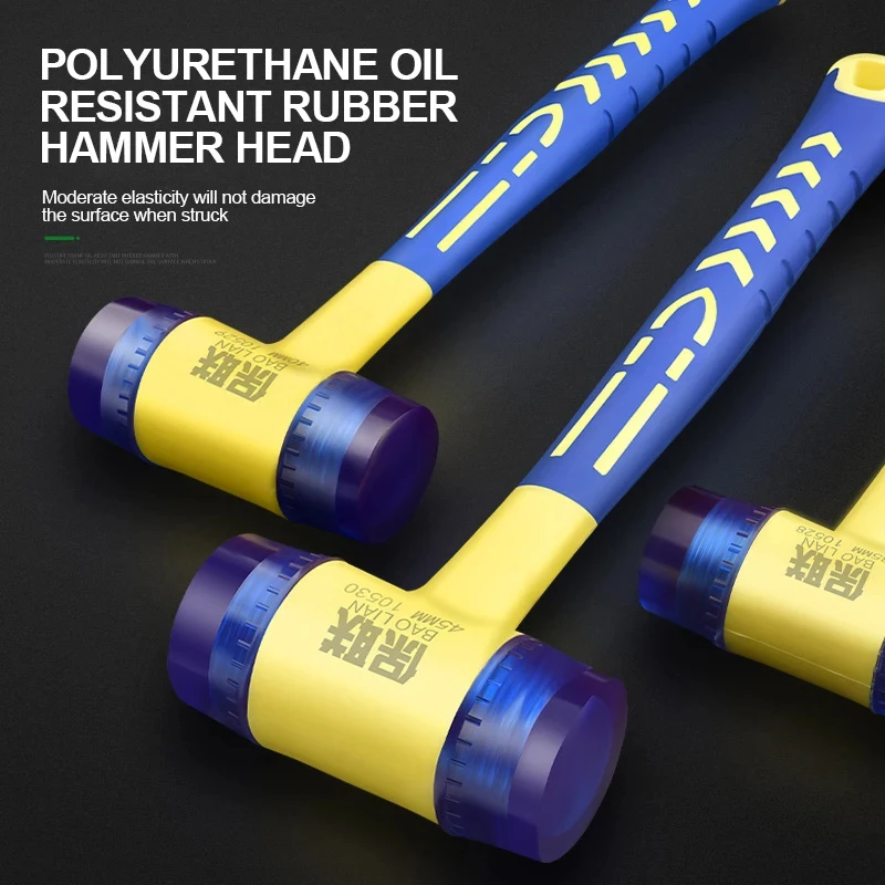 Rubber Hammer 25/30/35/40/45mm Double Head Multifunctional Double Face Soft Touch Black Plastic Coated Grip DIY Hand Tool