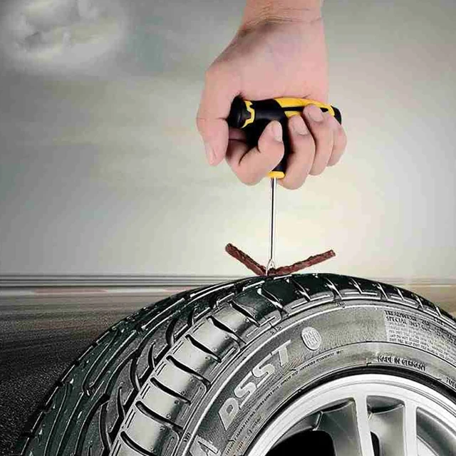 Car Tire Repair Tool Kit Studding Set Auto Bike Puncture Plug Garage Needle Nose Pliers Vacuum Film Nail Screws W/ Storage Case 6