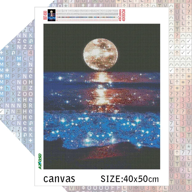 AZQSD diamant peinture nouveauté 2024 lune bord de mer paysage broderie nuit paysage mosaïque décor à la maison plein carré rond perceuse 5