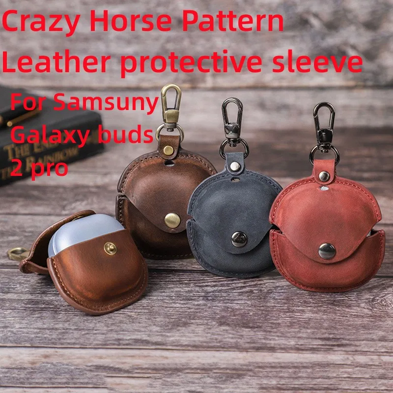 

For Samsuny Galaxy buds 2 pro buds 2 buds pro buds live case Crazy horse print leather Key chain portable holsterprotective case