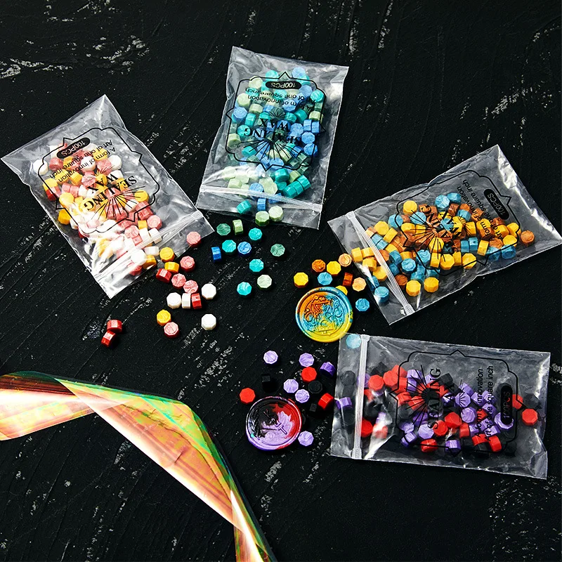 100pcs Octagon Mixed Color Sealing Wax Grains Wax Making Material Invitation Gift Decoration Craft DIY Student Stationery