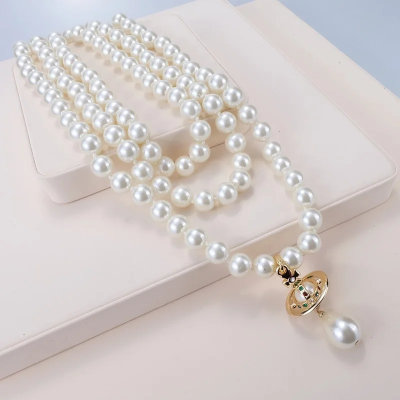 New Three-Dimensional Saturn Three-Dimensional Water Drop Pearl UFO Necklace Necklace Pendant Accessories