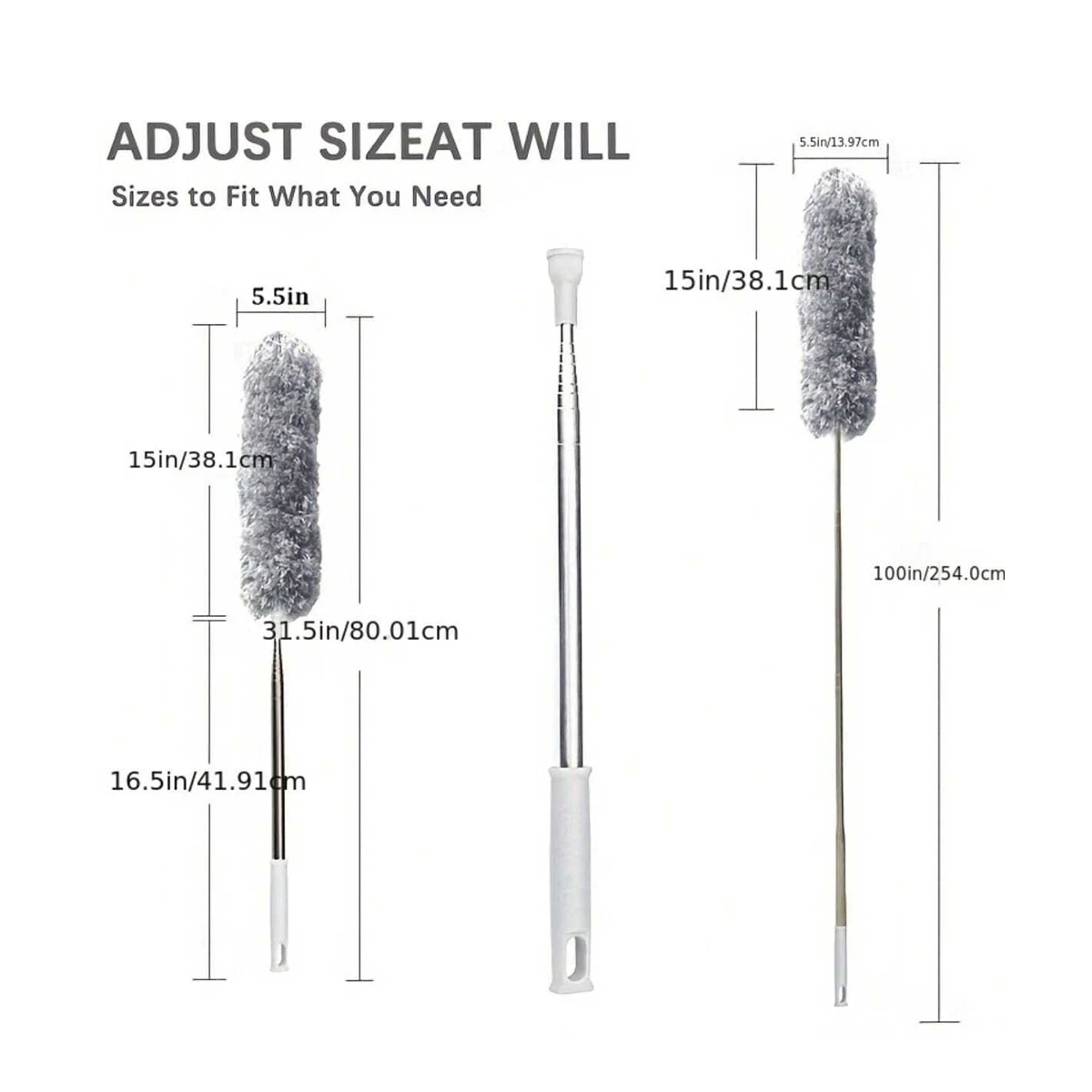 1pc-2.8m Telescopic Stainless Steel Long Handle Car Brush