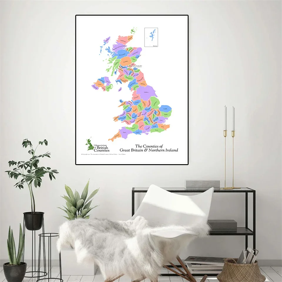 42*59cm Map Of The Great Britain and Northern Ireland Canvas Painting Decorative Poster Home Decor School Supplies Travel Gift