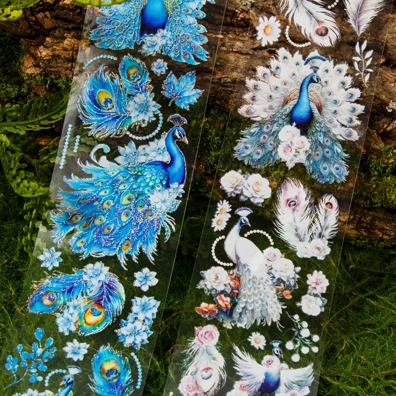 1Roll 2M Tape Sparkling Golden Peacock Adhesives Galaxy Light Collage Handbook Peacock Stickers Decorative Scrapbook cut 50MM