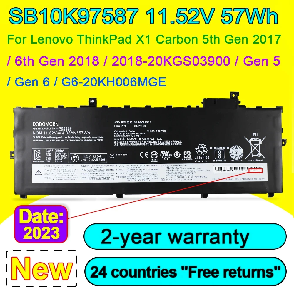 01 Av430 Batteria Per Laptop Sb10K97587 Per Lenovo Thinkpad X1 Carbon 5Th Gen ( X1 Carbon 2017) Series,G6-20Kh006Mge,2018-20Kgs03900