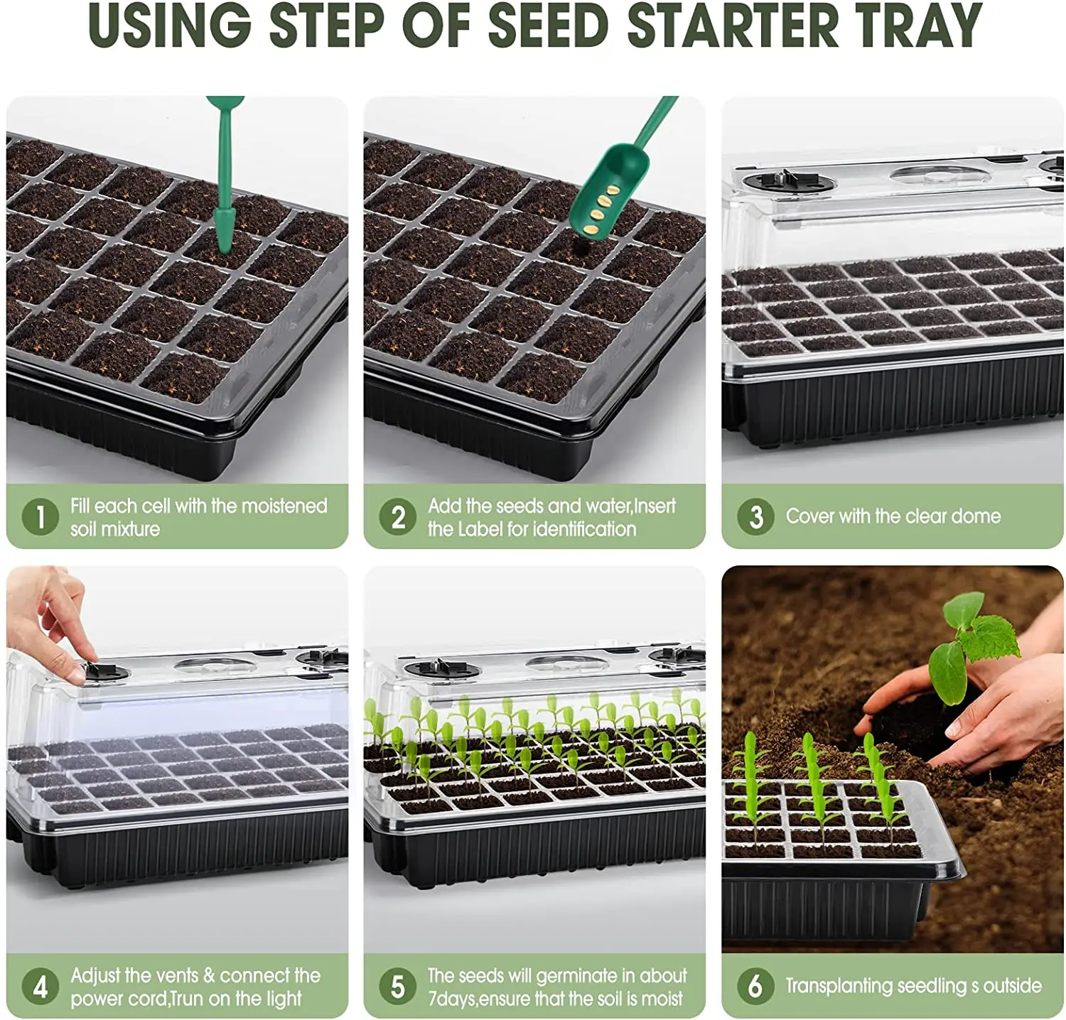 Seed Starter Tray Set 2 Packs 80 Cells 4 LED Lights
