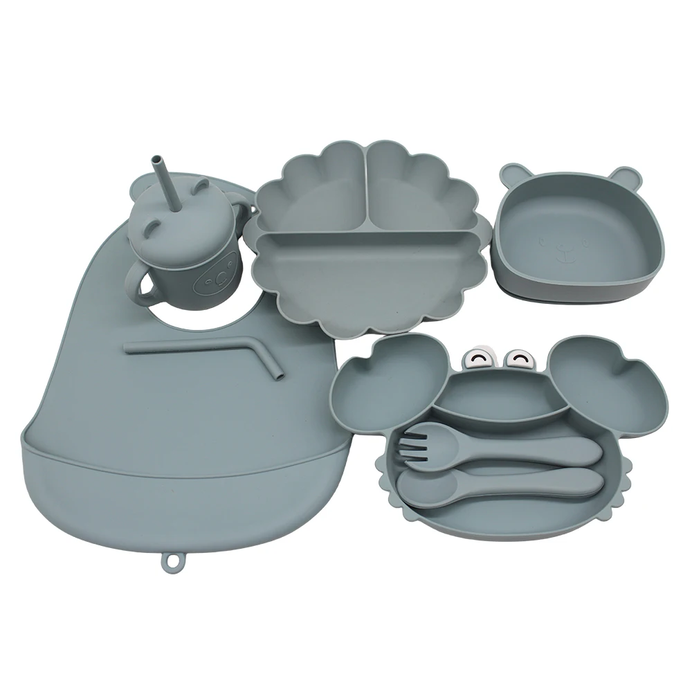Meal Bib Pumpkin Divided Plate Baby Suction Cup Self-Feeding Eating Training Bowl Complementary Tableware Set 6