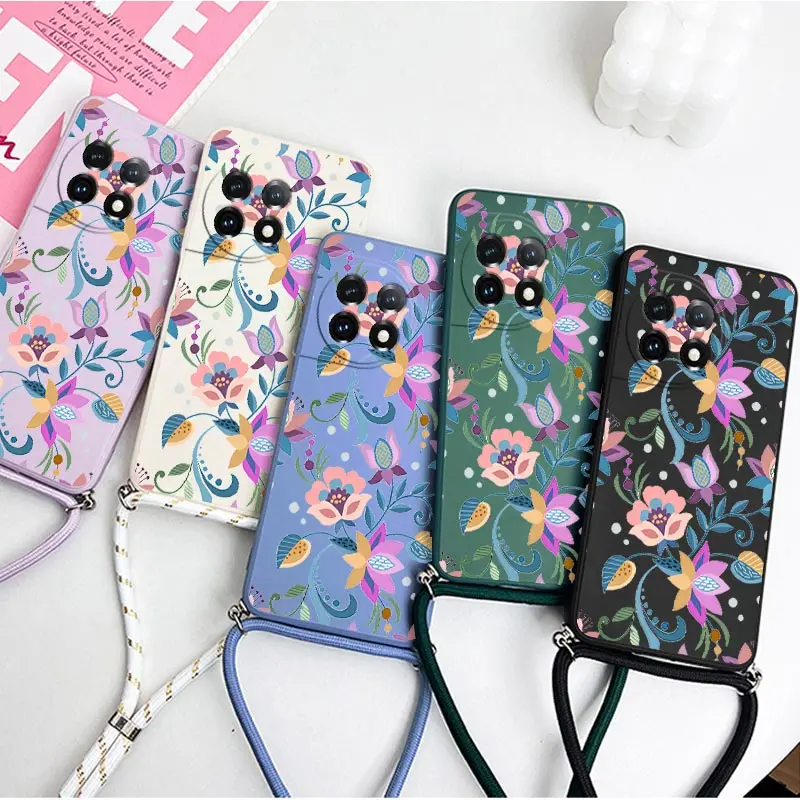 Exotic Floral Crossbody Lanyard Silicone Phone Case Cover