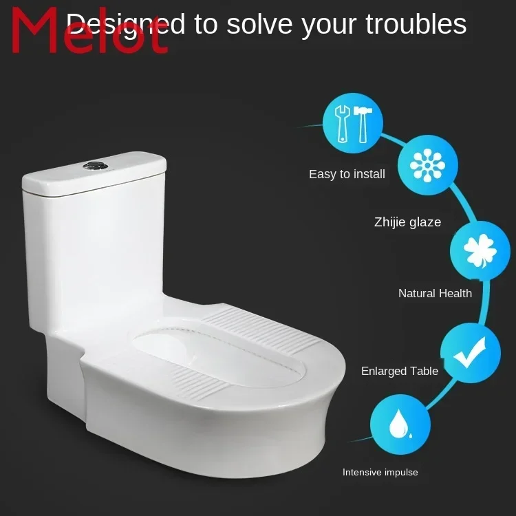 Inodoro en cuclillas para el hogar, silla desodorante de cer&aacute;mica modificada, tanque de agua, inodoro en cuclillas integrado