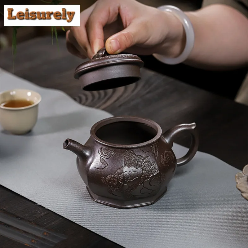 320ml Retro Yixing Purple Clay Teapots Handmade Octagon Auspicious Cloud Pot Raw Ore Azure Mud Tea Soaking Kettle Zisha Tea Set